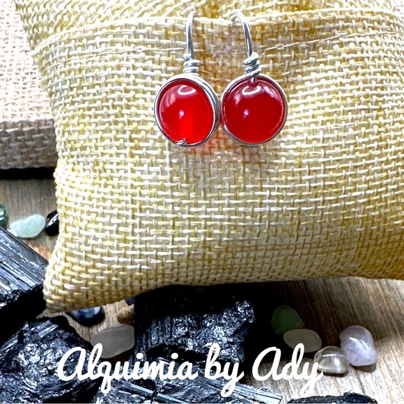 Untreated ruby drops dangle silver earrings/July birthstone - Picture 1 of 5